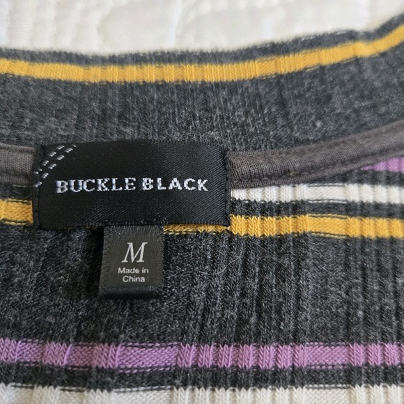 Buckle Black Womens Vest Top Button Purple‎ Yellow Striped 90s Y2K Preppy Medium - Picture 8 of 11